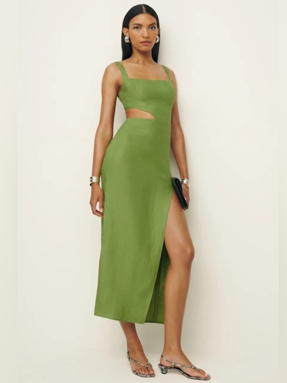 NWT Reformation Satori Linen Dress Avocado Green Sleeveless Maxi Size 8 $278